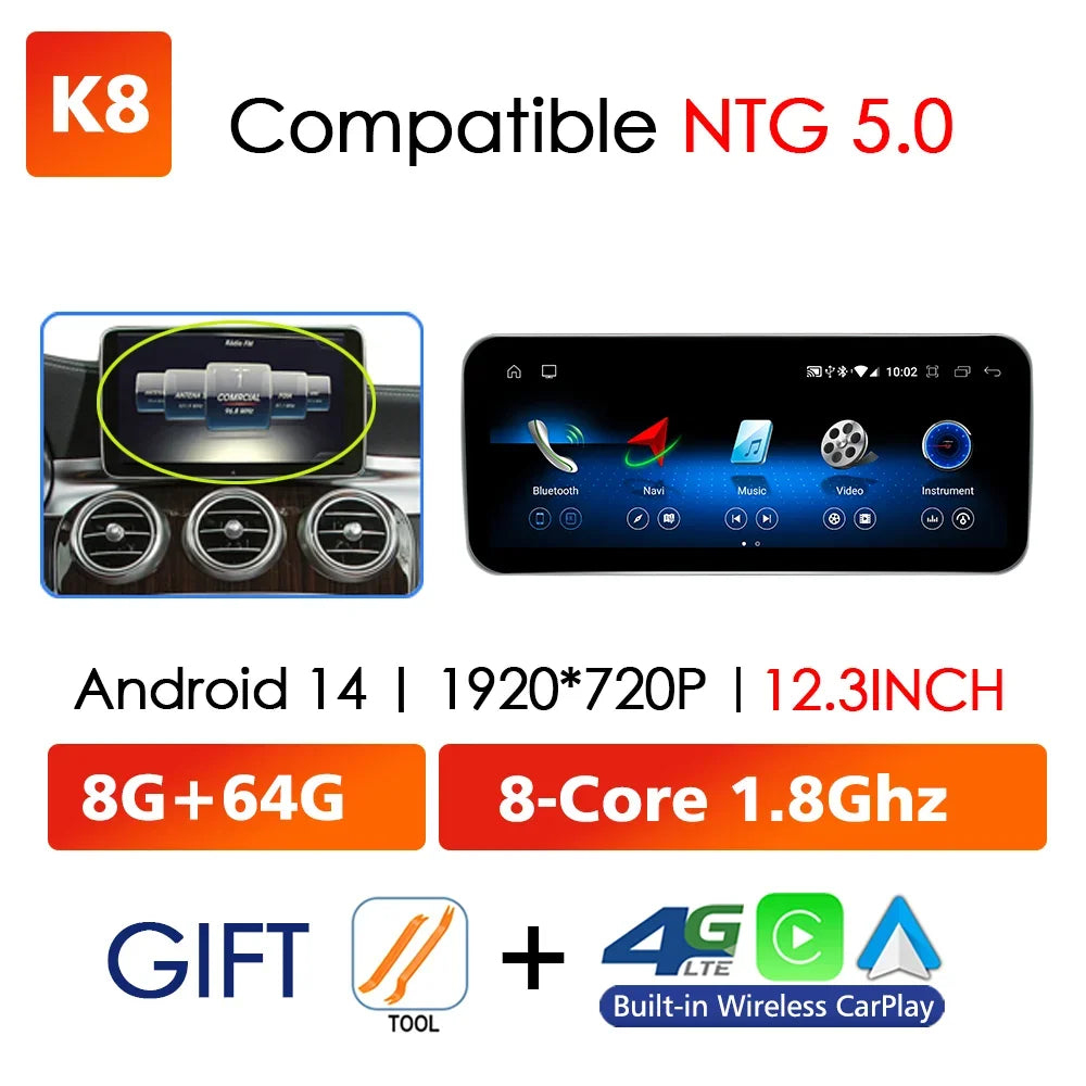 12.3" Android Auto GPS CarPlay Screen for Mercedes