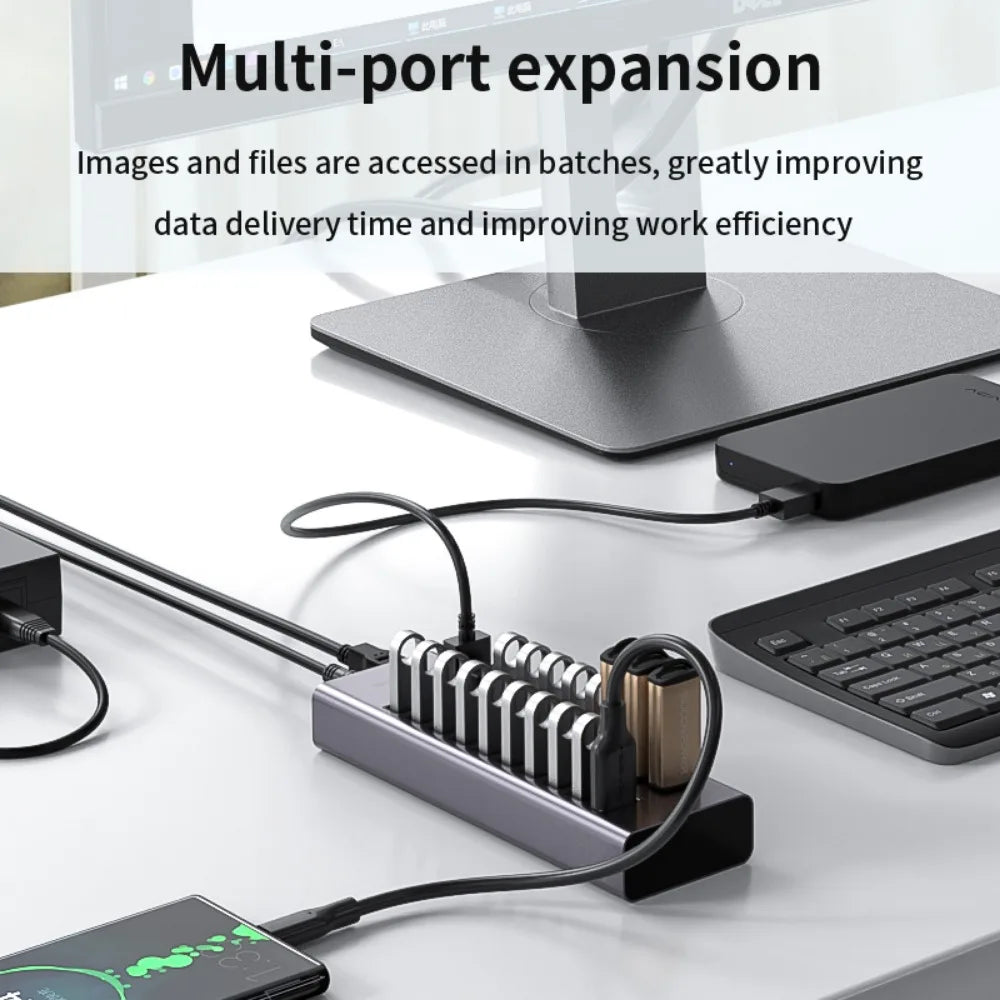 20-Port High-Speed USB Hub with 90W Power Adapter – Efficient Multi-Device Charging & Sync