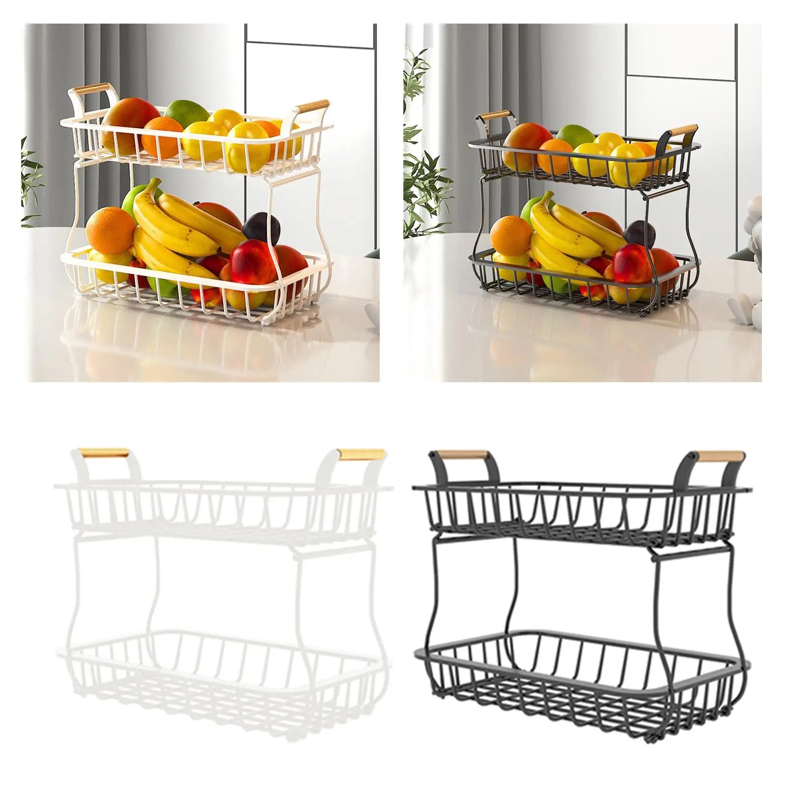 Black Steel Kitchen Storage Rack for Fruit and Veggies