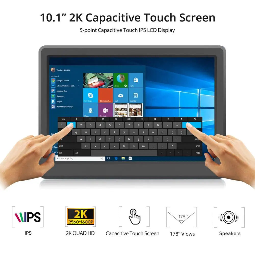 10.1" 2K IPS Portable Monitor with Touchscreen, HDMI & Type-C