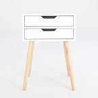 White Bedside Cabinet with 2 Drawers and Pine Legs – Compact Storage for Bedroom or Lounge