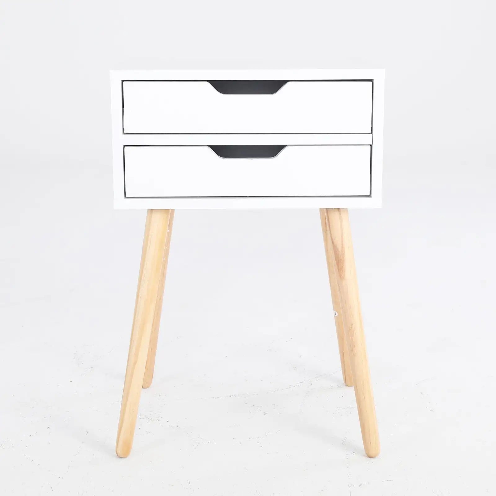 White Bedside Cabinet with 2 Drawers and Pine Legs – Compact Storage for Bedroom or Lounge
