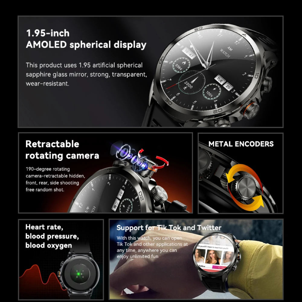 Waterproof 4G Smart Watch with Video Calls, AMOLED Screen, Health Monitoring & Sports Tracking