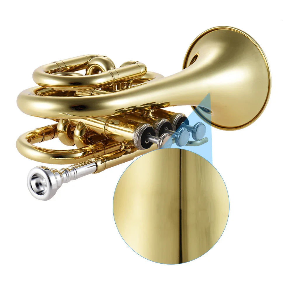 Mini Pocket Trumpet Bb Flat Brass Wind Instrument - Gold