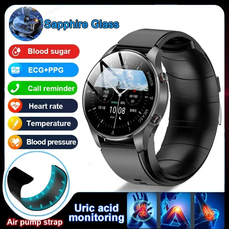 Rechargeable IP68 Smartwatch – ECG, Heart Rate & Blood Sugar Tracker