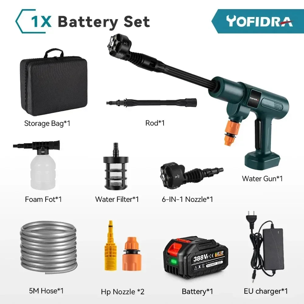 Cordless 3500W Electric Pressure Washer 200BAR, 6-in-1 Nozzle, 1 Battery, Long Hose for Outdoor Cleaning
