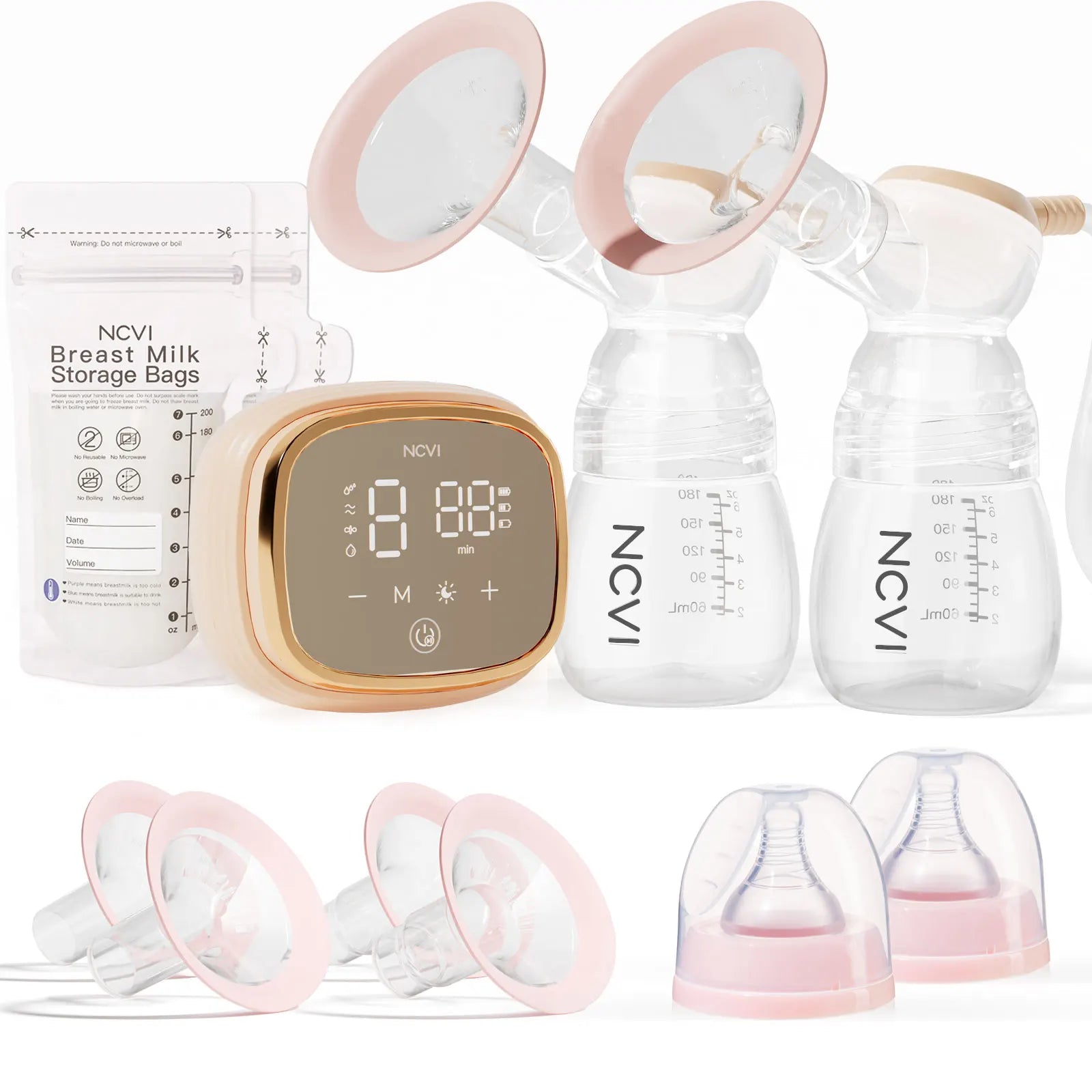 Rechargeable Breast Pump – 4 Flanges, 4400mAh Battery, Quiet Design, Orange