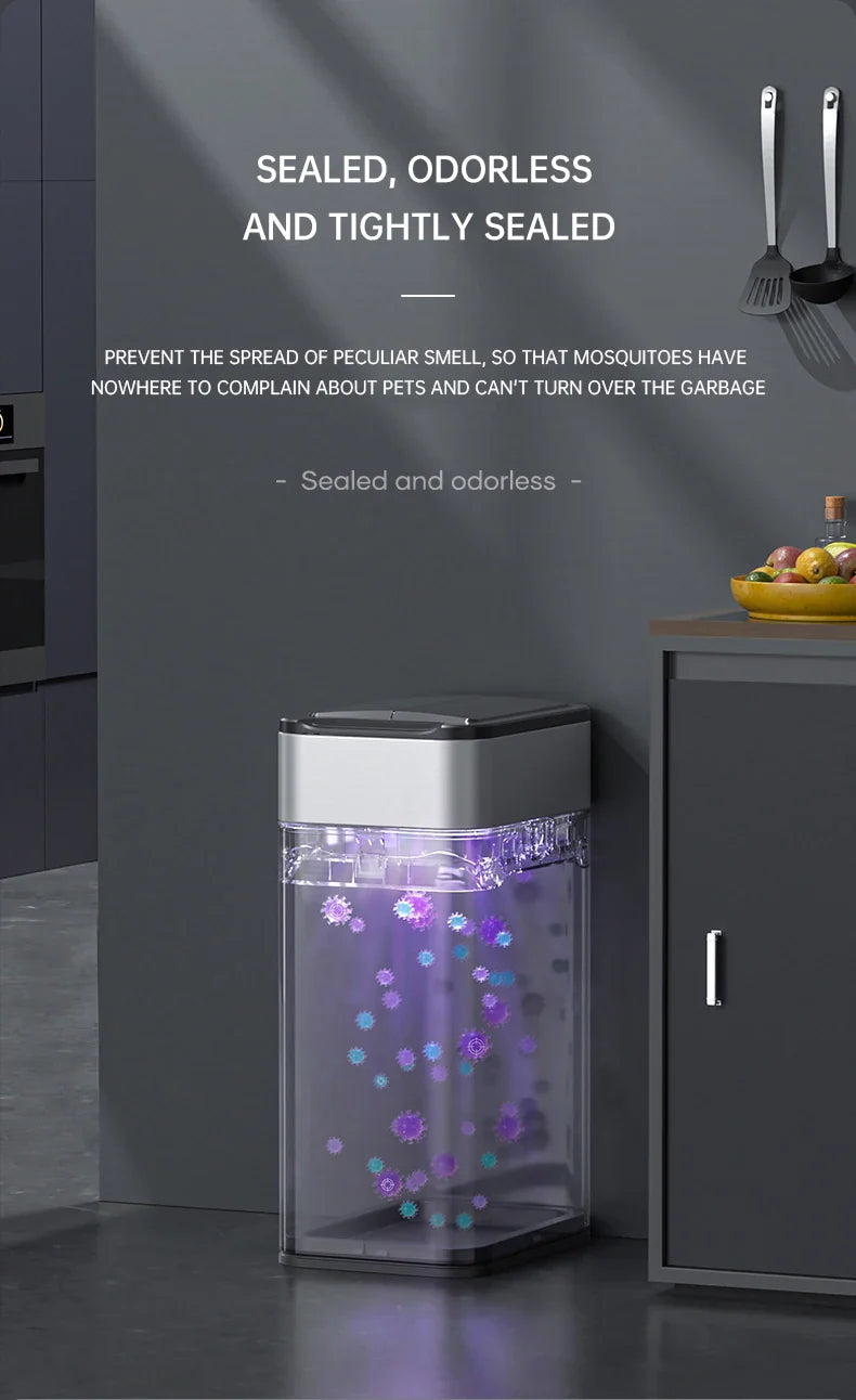 15L Smart White Trash Bin with Automatic Lid