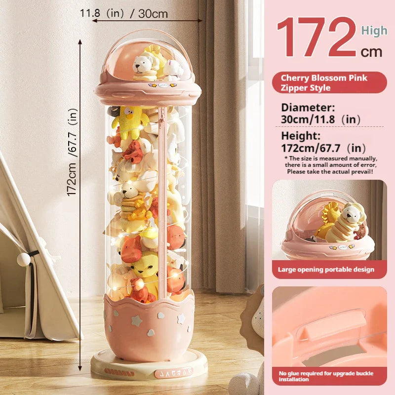 172cm Transparent Doll Storage Bin with LED & Wheels