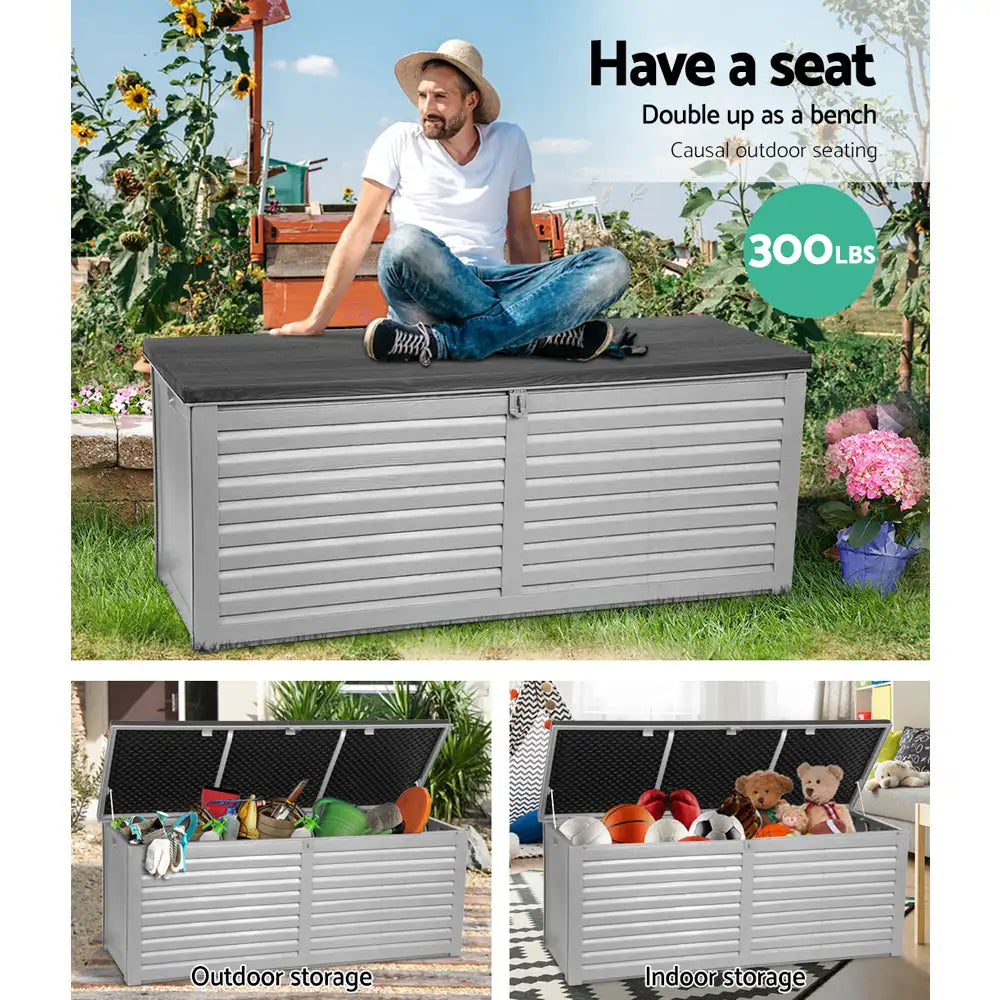 Outdoor Storage Bench Box 390L – Waterproof, Durable PP Material with Lockable Lid