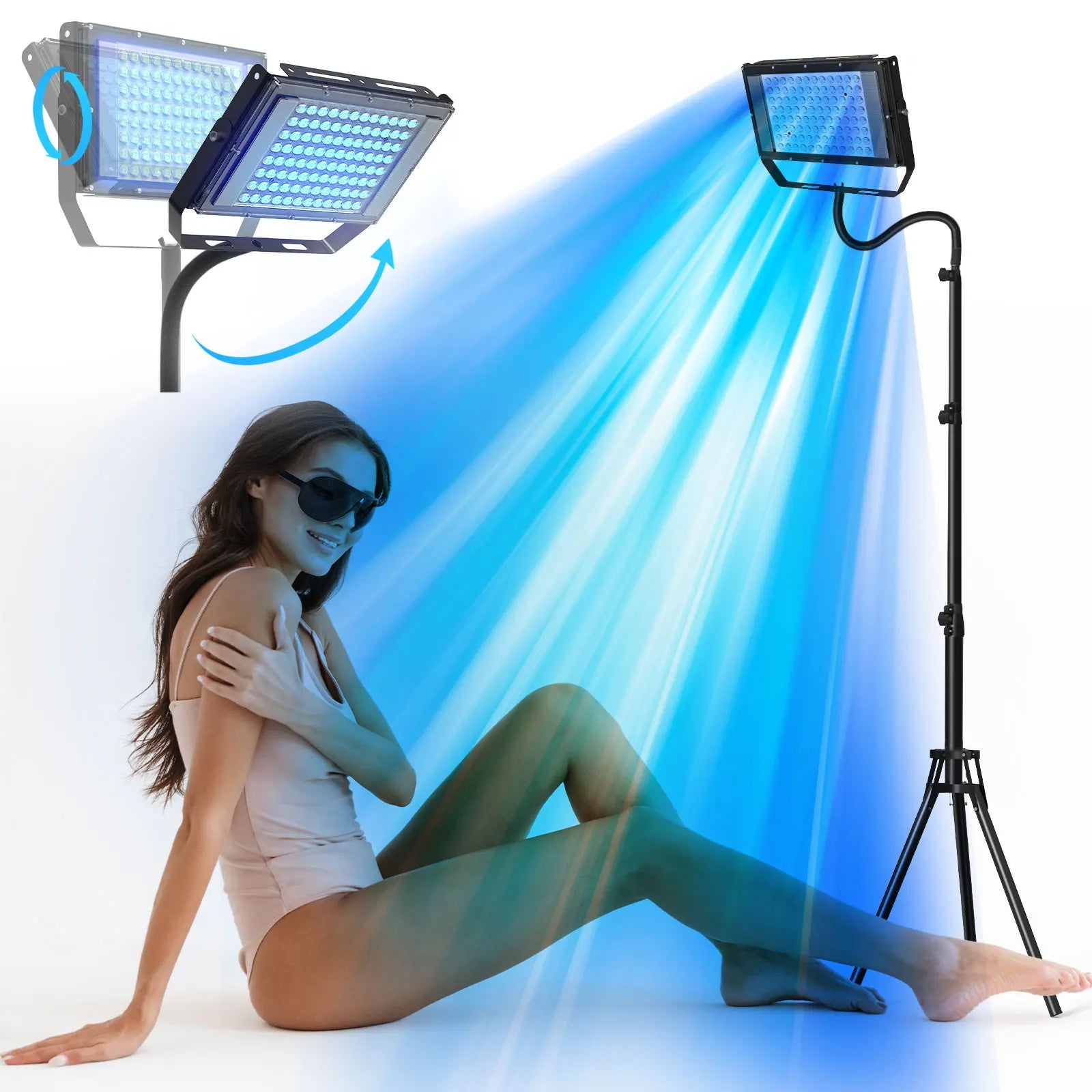 Home UV Tanning Lamp 50W 48 Blue LEDs, Adjustable Stand, EU Plug