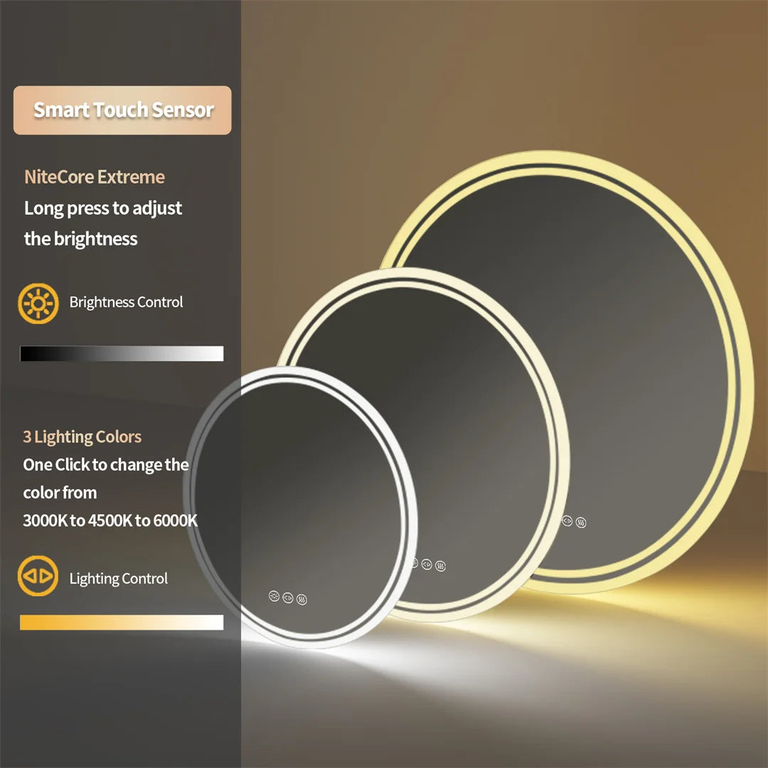 Smart Round LED Bathroom Mirror 60cm with Touch Control & Waterproof Design