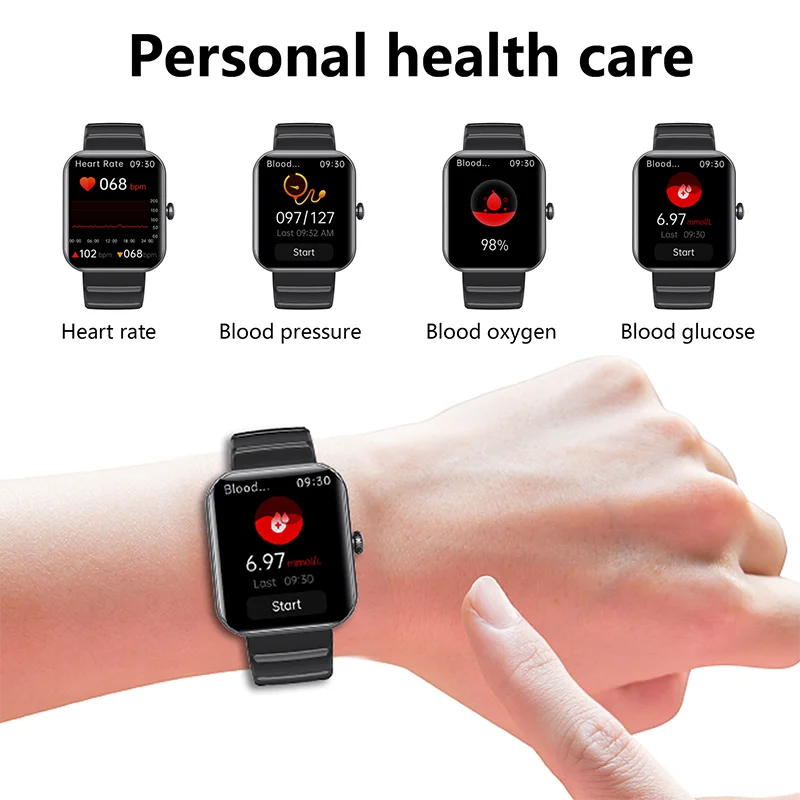 Fitness Smart Watch with Body Temp & Blood Pressure – Black Silicone Strap