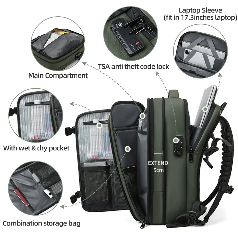Multi-Compartment 55L Laptop Backpack – Oxford Fabric for Travel, School, Office