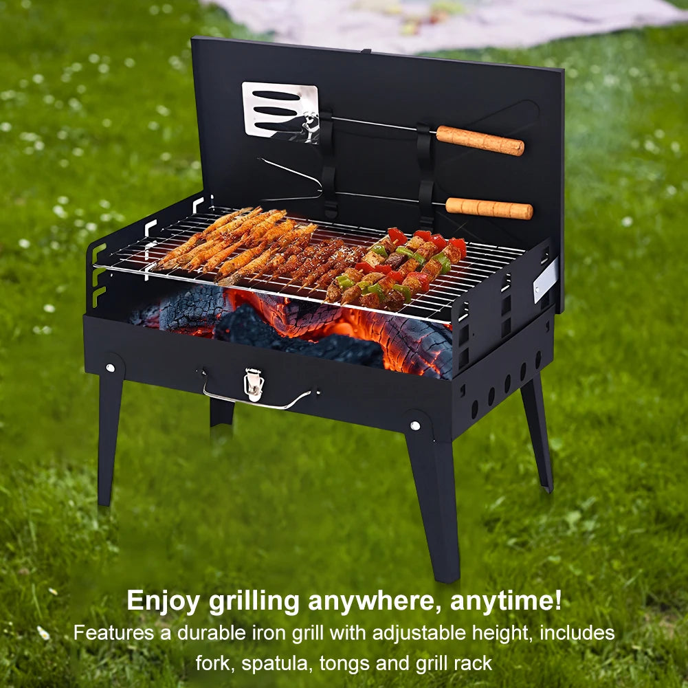 Portable Folding Charcoal BBQ Grill with Smoker for Camping