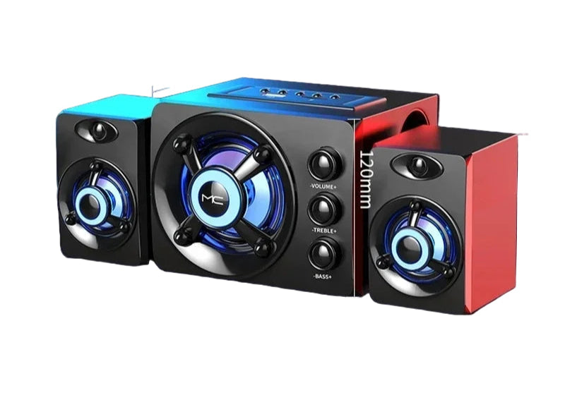 Portable Bluetooth 5.0 Home Theater Speakers with Subwoofer, Adjustable Bass & Colorful LED Lights