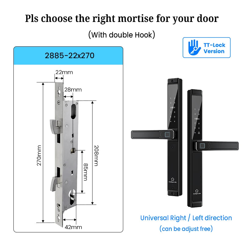 Electronic Smart Door Lock with Fingerprint, Code & Reversible Handle