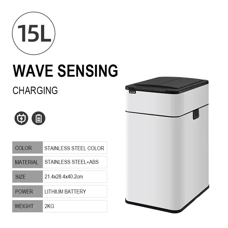 15L Smart Touchless Trash Can with Odor Seal & Auto Lid