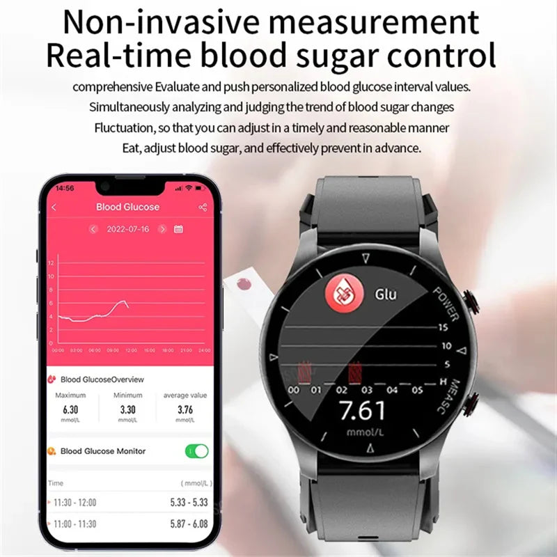 Smart Health Watch with Air Pump Strap – Blood Pressure, ECG & Glucose Monitor