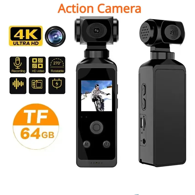 Portable 4K WiFi Action Camera with 270° Rotating Lens & 30M Waterproof Case Helmet, Bike & Travel Video