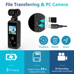 Rechargeable 4K Action Cam Compact Gimbal Recorder with WiFi, Mic, 270° Rotation Black