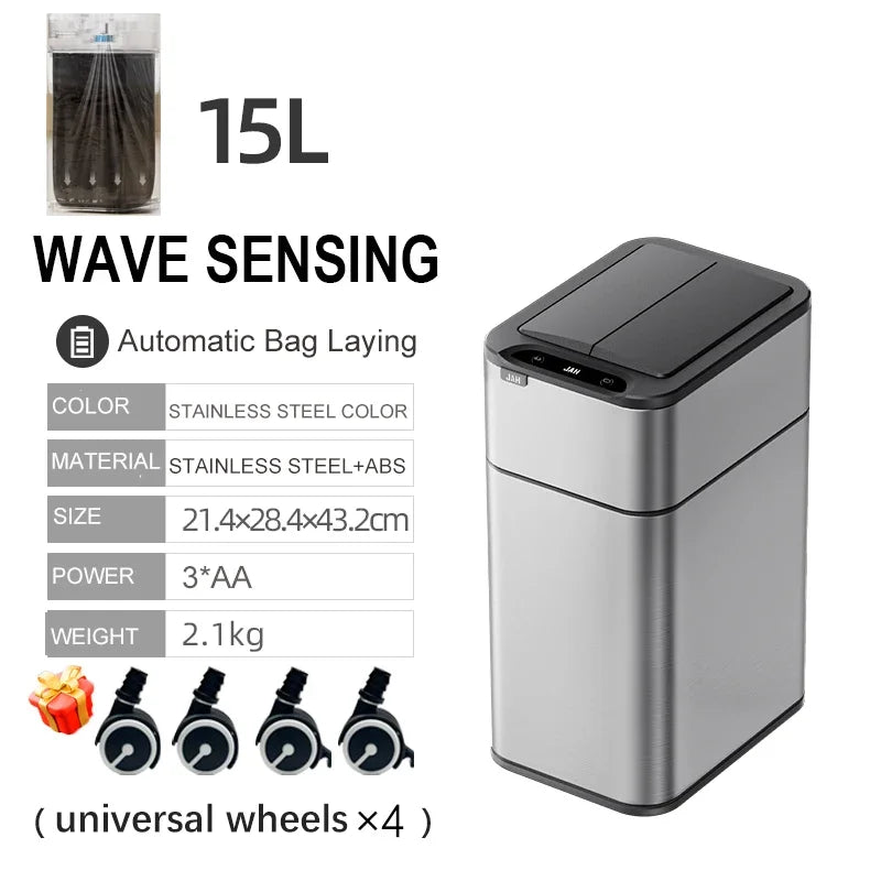 15L Smart Sensor Trash Can with Auto Lid & Bagging