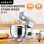 11L Stainless Steel Stand Mixer with Whisk, Dough Hook & 6 Speed Settings – 1700W