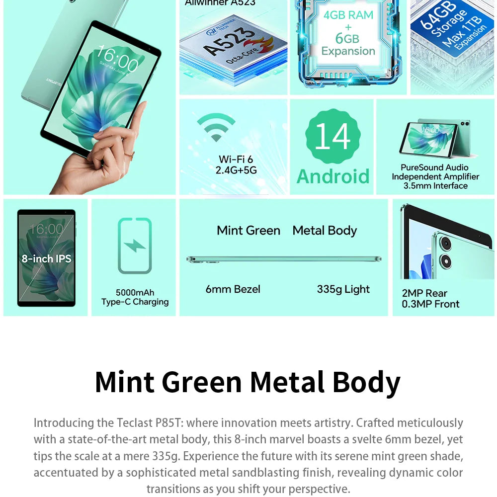 10GB RAM 8" Android Tablet with 5000mAh Battery, IPS Display, Keyboard & Stylus