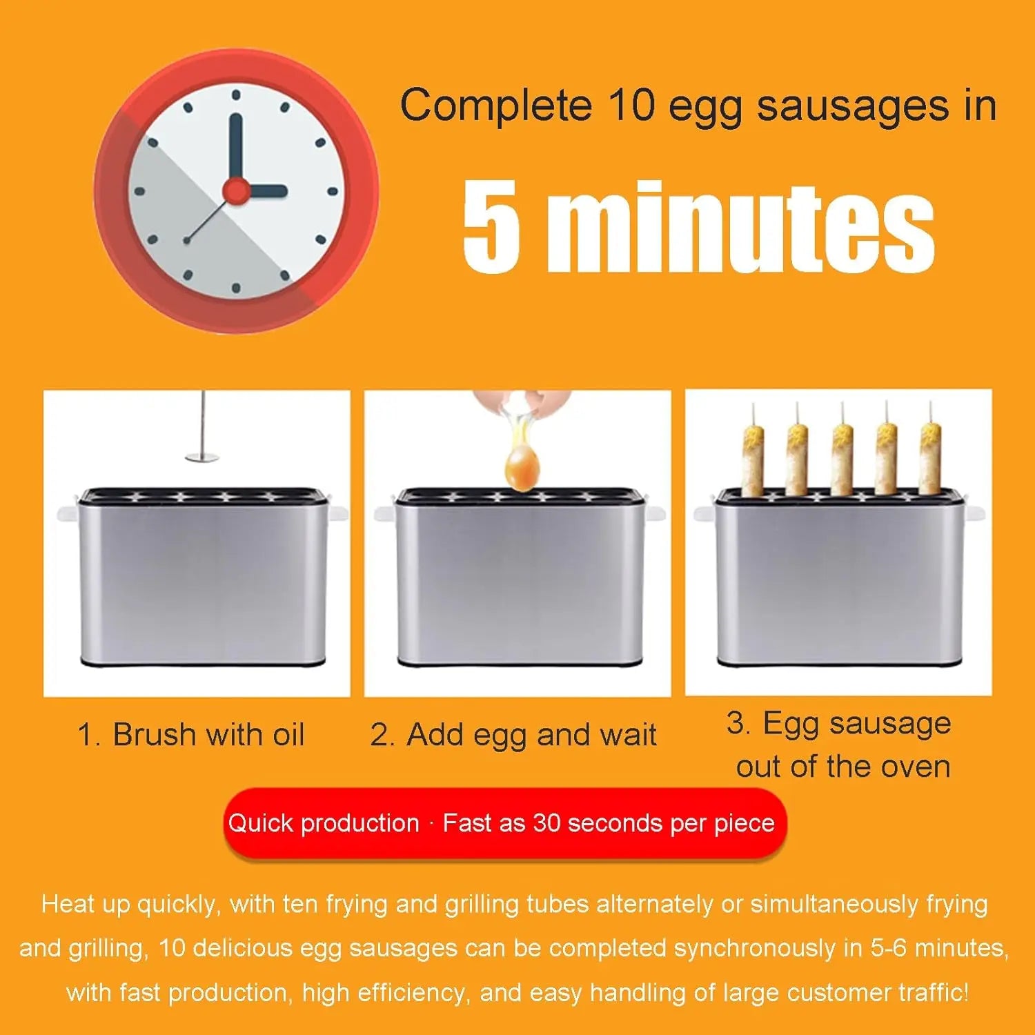 10-Tube Electric Egg Roll & Sausage Maker with Non-Stick Coating – 1400W