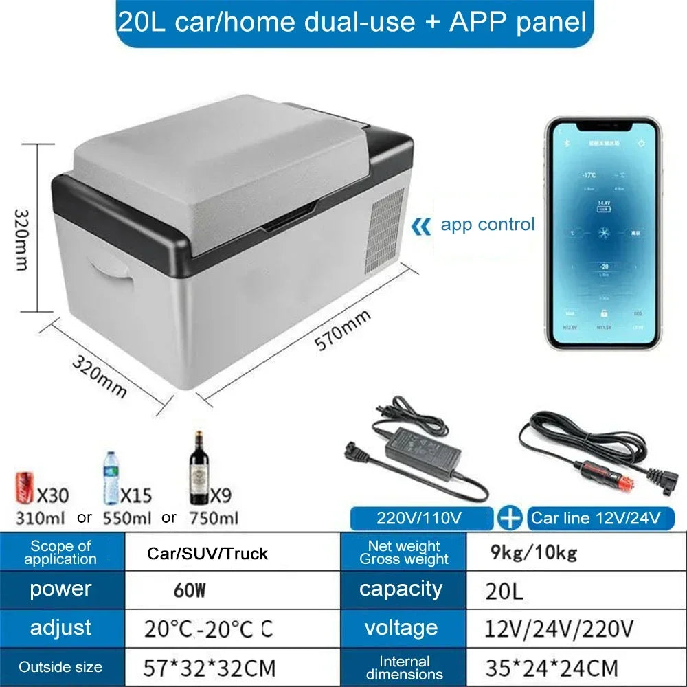 12V/24V Portable Mini Car Fridge Freezer 15L/20L for Camping, Travel & Outdoor Use