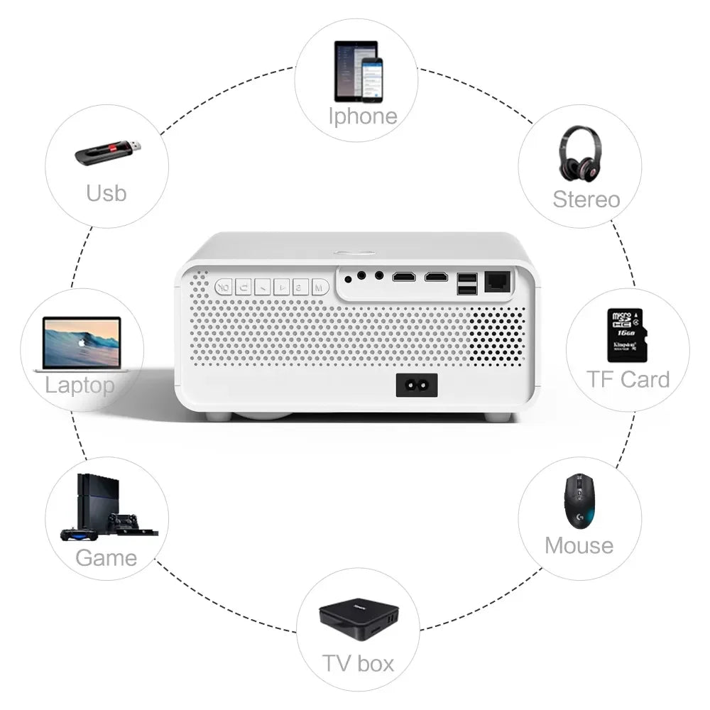 WiFi HD Home Theater Projector with 4K Support, White