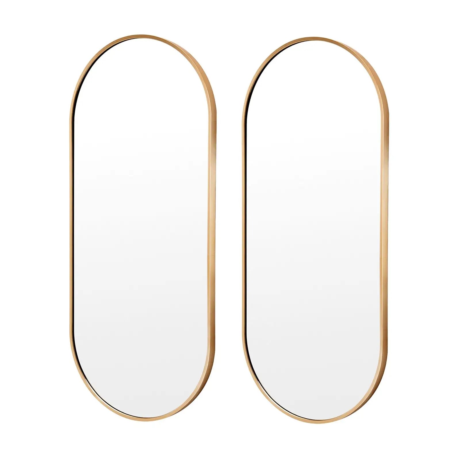 2-Pack Oval Wall Mirrors 45x100cm Gold Aluminum Frame