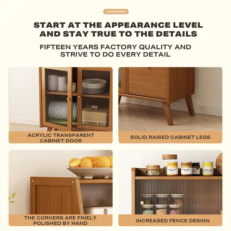 Bamboo Sideboard Cupboard with Clear Acrylic Doors – Bathroom, Kitchen or Vanity Use
