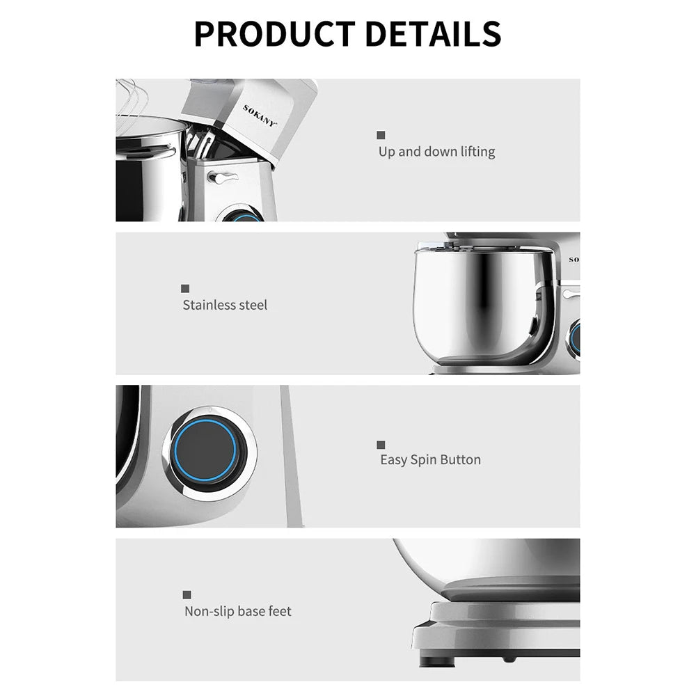 11L Stainless Steel Stand Mixer with Whisk, Dough Hook & 6 Speed Settings – 1700W