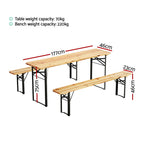 3pc Wooden Outdoor Dining Set with Folding Table and Benches – Seats 6