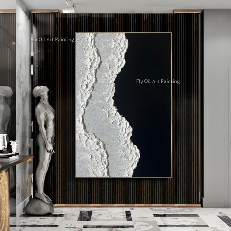 100x150cm Handmade Black & White Textured Canvas Art