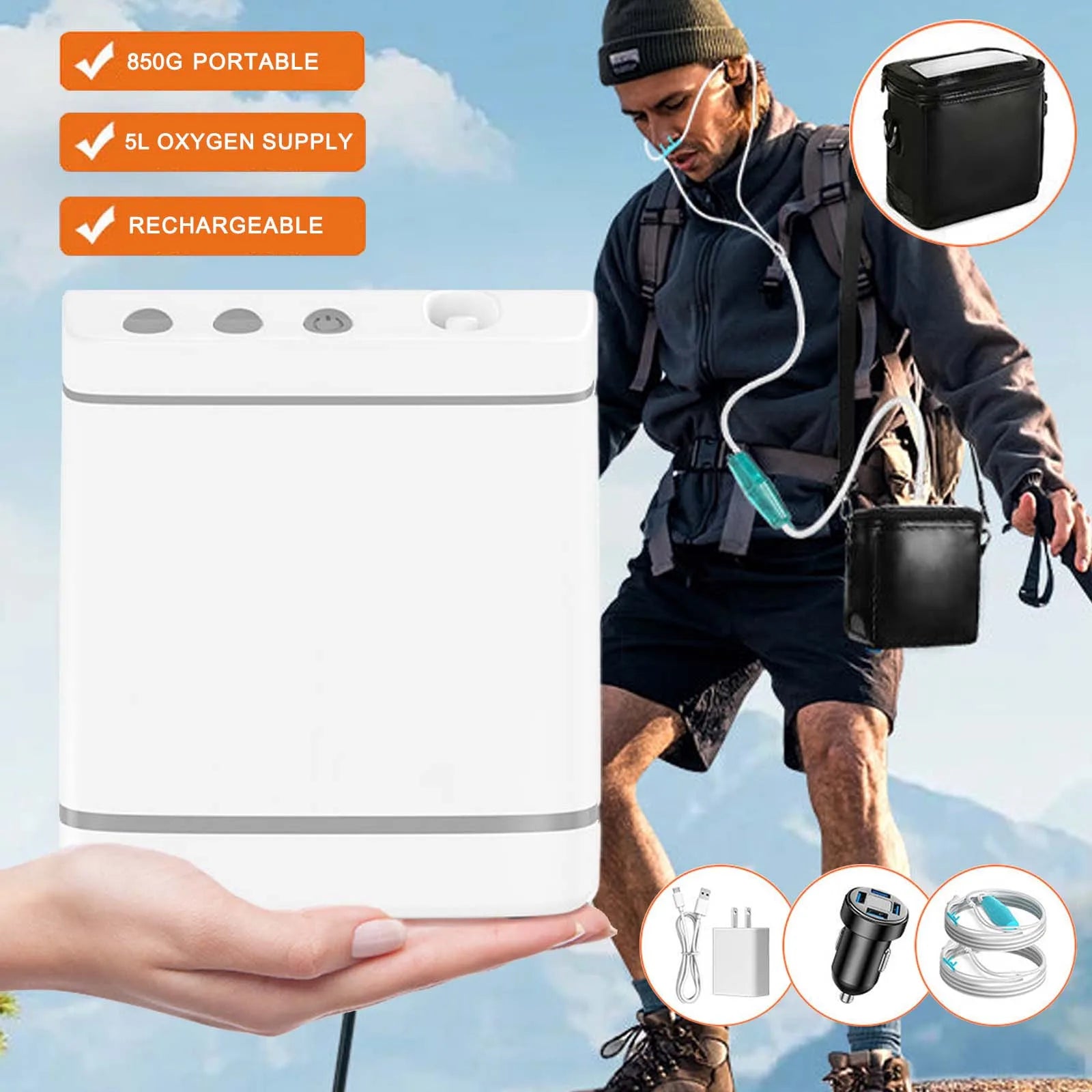 5L Portable Rechargeable Oxygen Concentrator with Travel Bag Dual Mode, Quiet, Long Battery Life