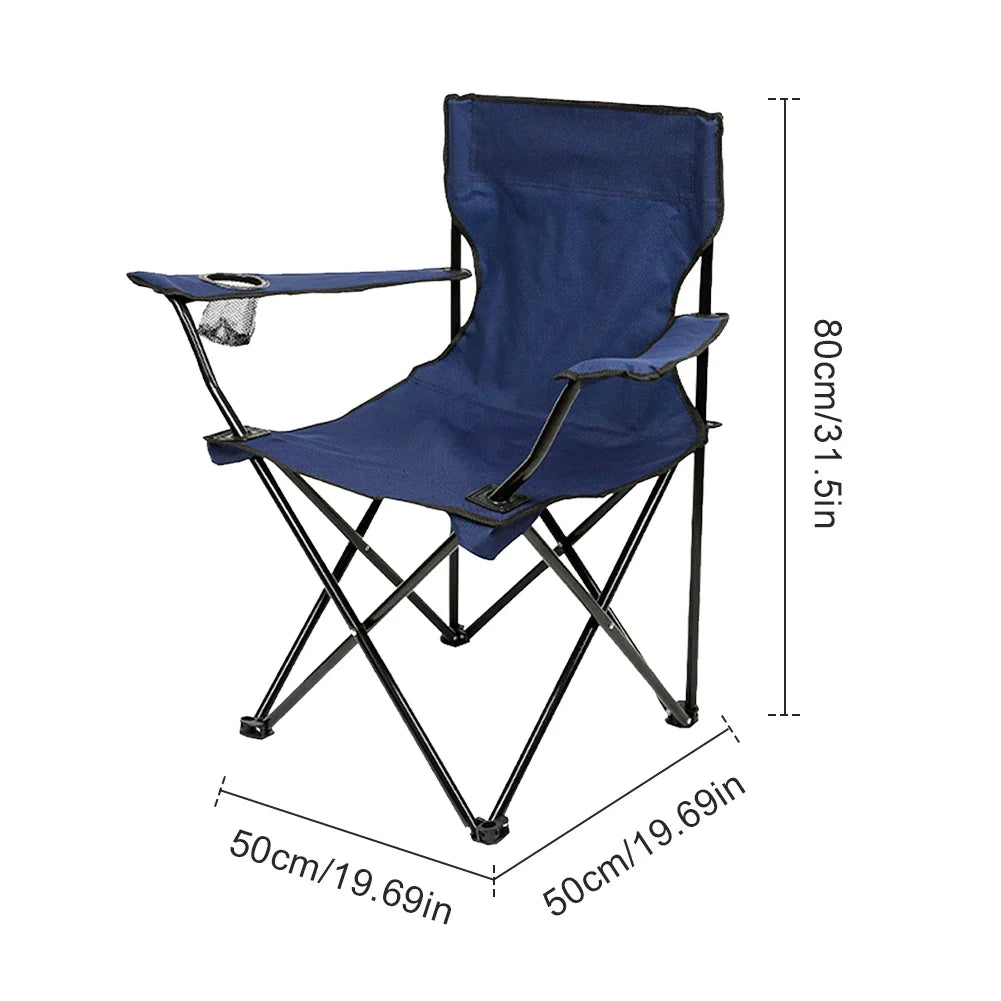Portable Folding Camping Chair with Armrest & Carry Bag – Blue