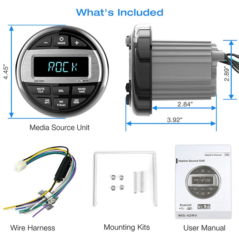 Waterproof Marine Bluetooth Stereo System for Boats, RVs & Outdoor Use