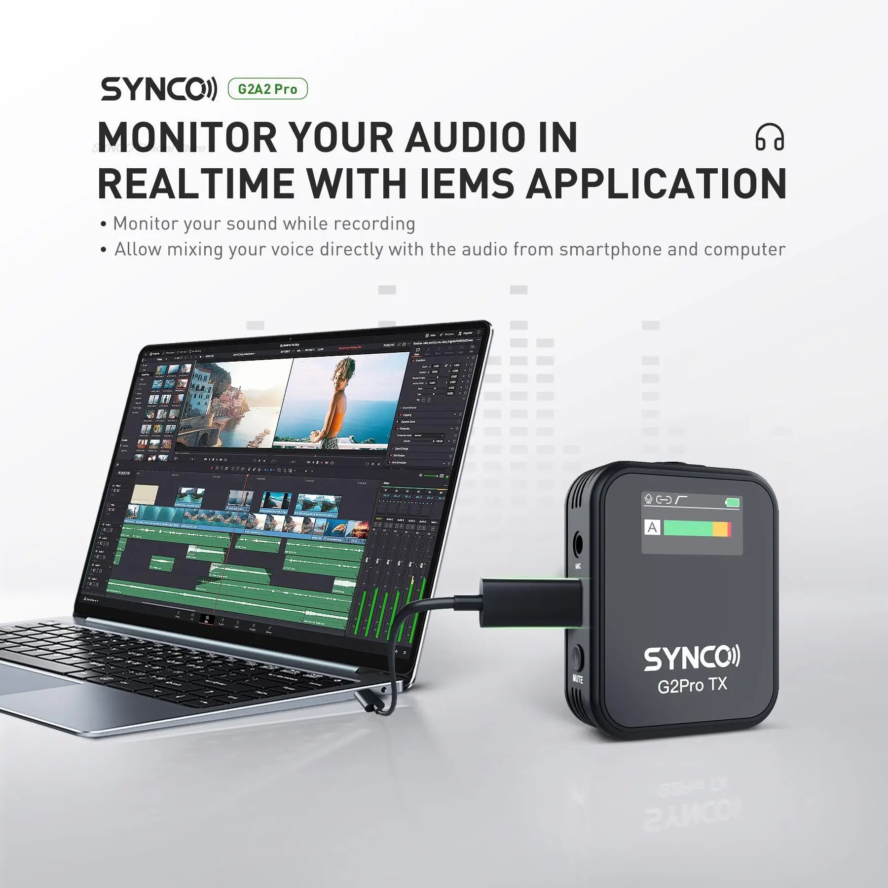 2-Transmitter Lavalier Mic with Real-Time Monitoring & Charging