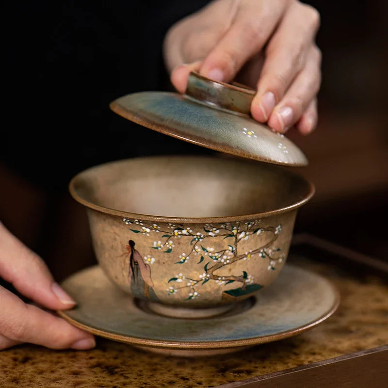 Retro Ceramic Gaiwan Handmade Tea Brewing Set for Home