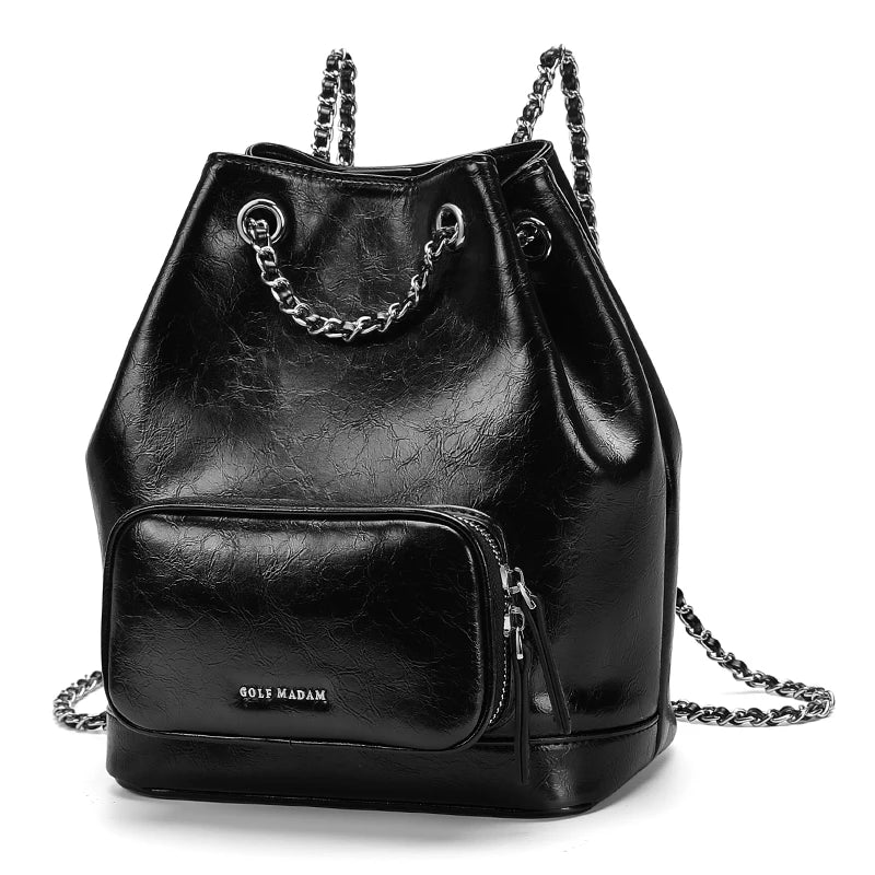 Silver Convertible Drawstring Backpack Purse – PU Leather Street Style