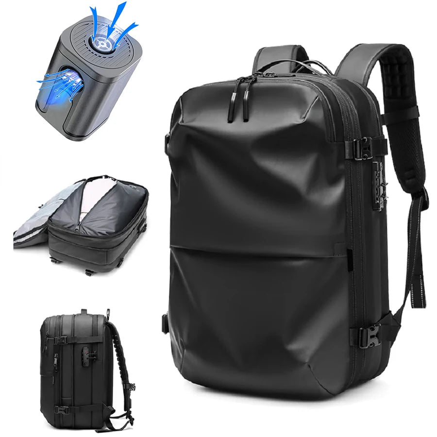 Waterproof 36–55L Travel Backpack with Vacuum Storage and Wet/Dry Separation Black