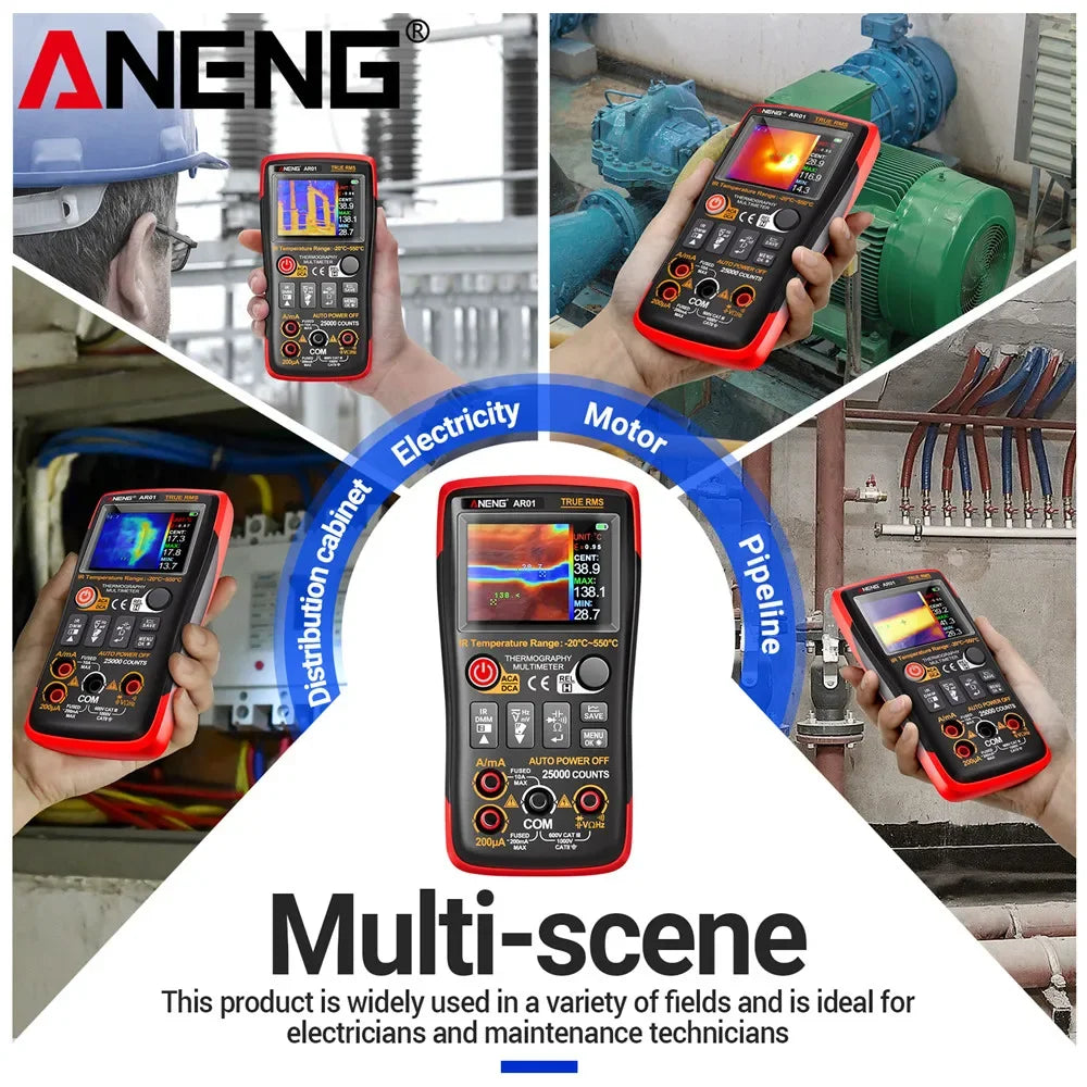 2-in-1 Thermal Imaging Multimeter – 1000V, 25000 Counts, USB-C Rechargeable, 2.4" TFT Display
