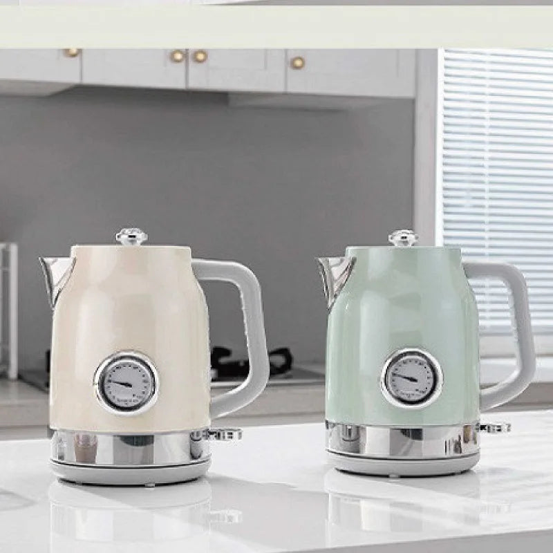 1.7L Electric Kettle with Retro Thermometer Fast Boiling, Stainless Steel, 1800W