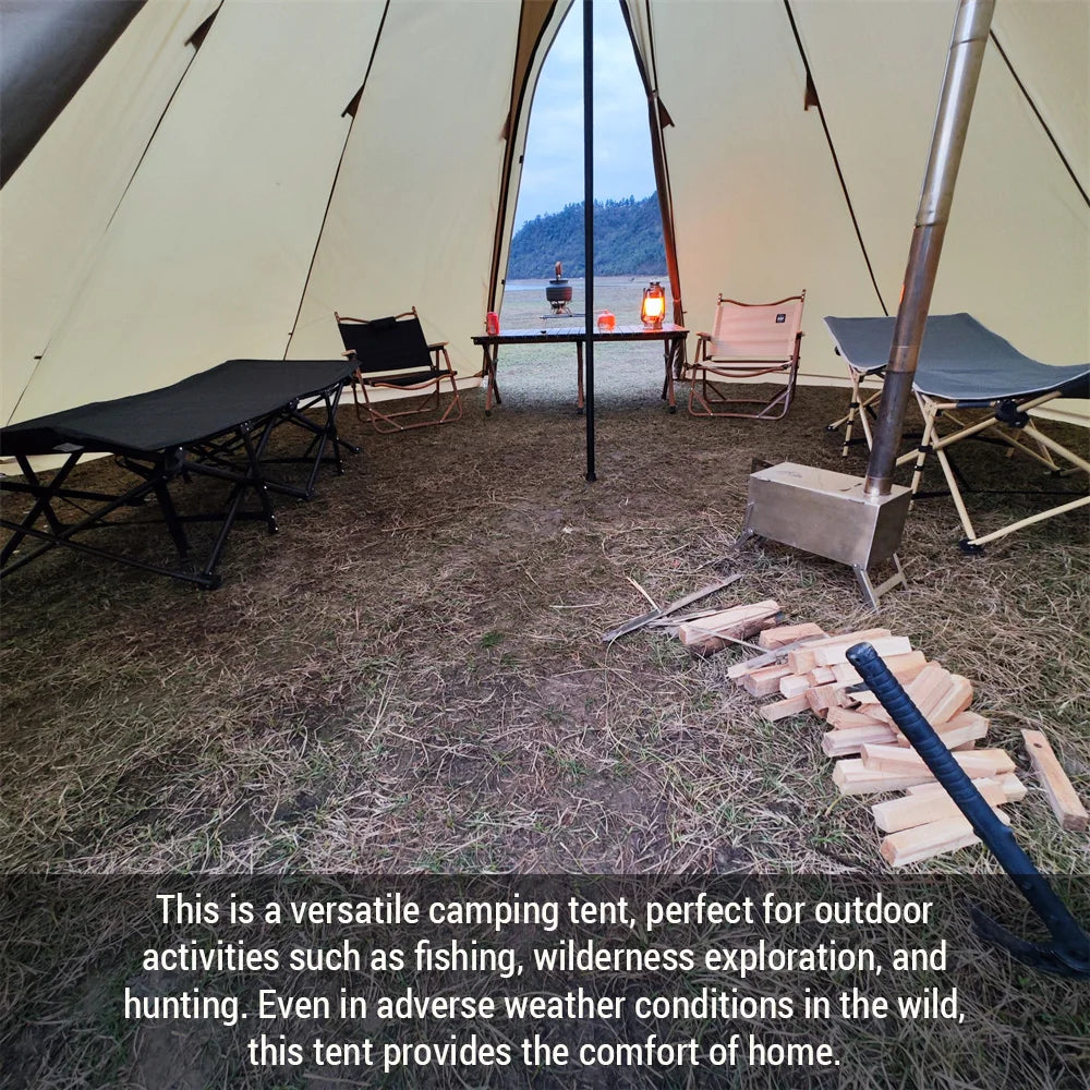 8-Person Green Teepee Tent with Stove Jack & Ventilation Window – 4-Season Outdoor Shelter