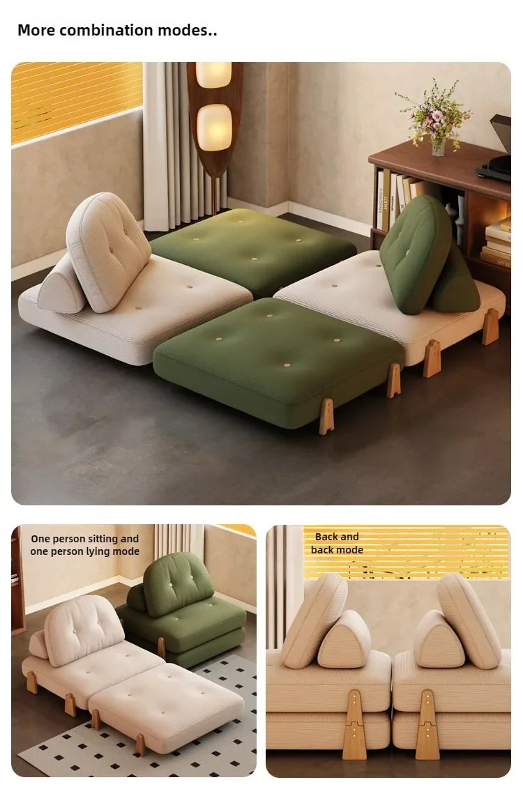 Compact 2-in-1 Folding Sofa Bed Extendable Modern Tatami Couch for Living Room (Grey)