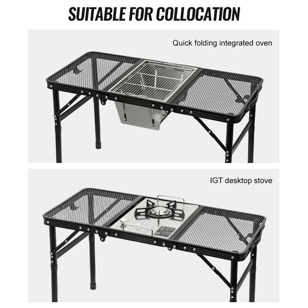Height Adjustable Outdoor IGT Folding Table with Mesh Top - Large