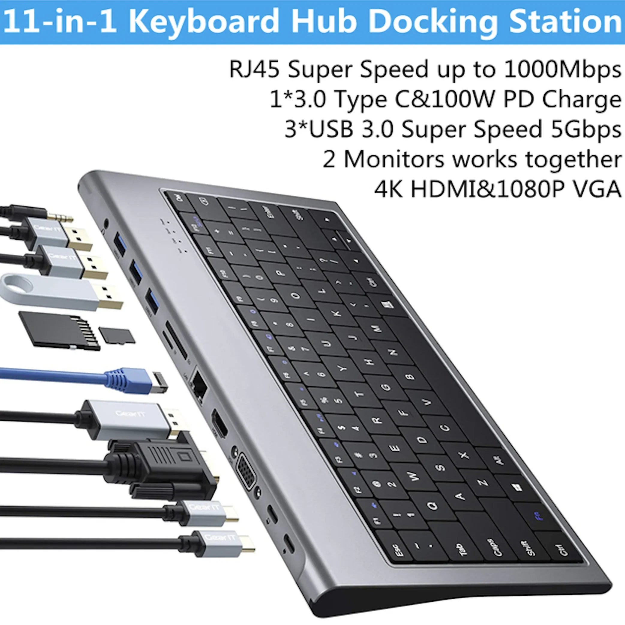 11-in-1 USB-C Docking Station with Keyboard & HDMI