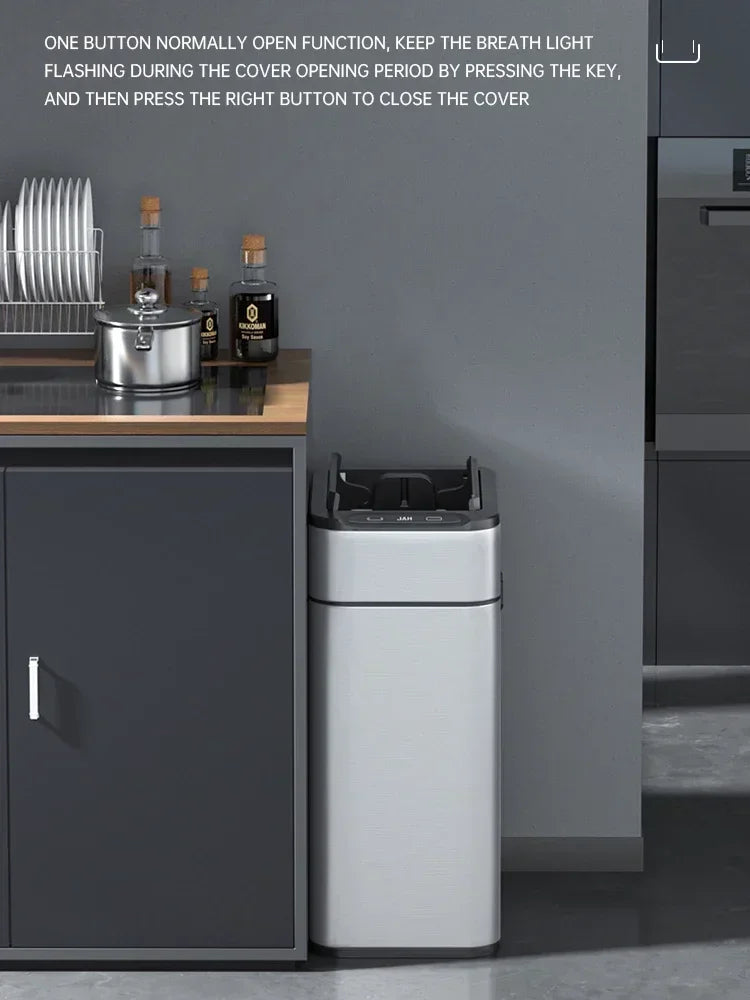 15L Smart White Trash Bin with Automatic Lid